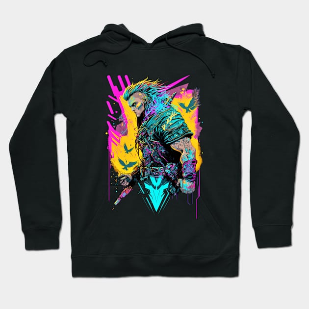 Neon Cyberpunk Viking - V1.01 Hoodie by SMCLN